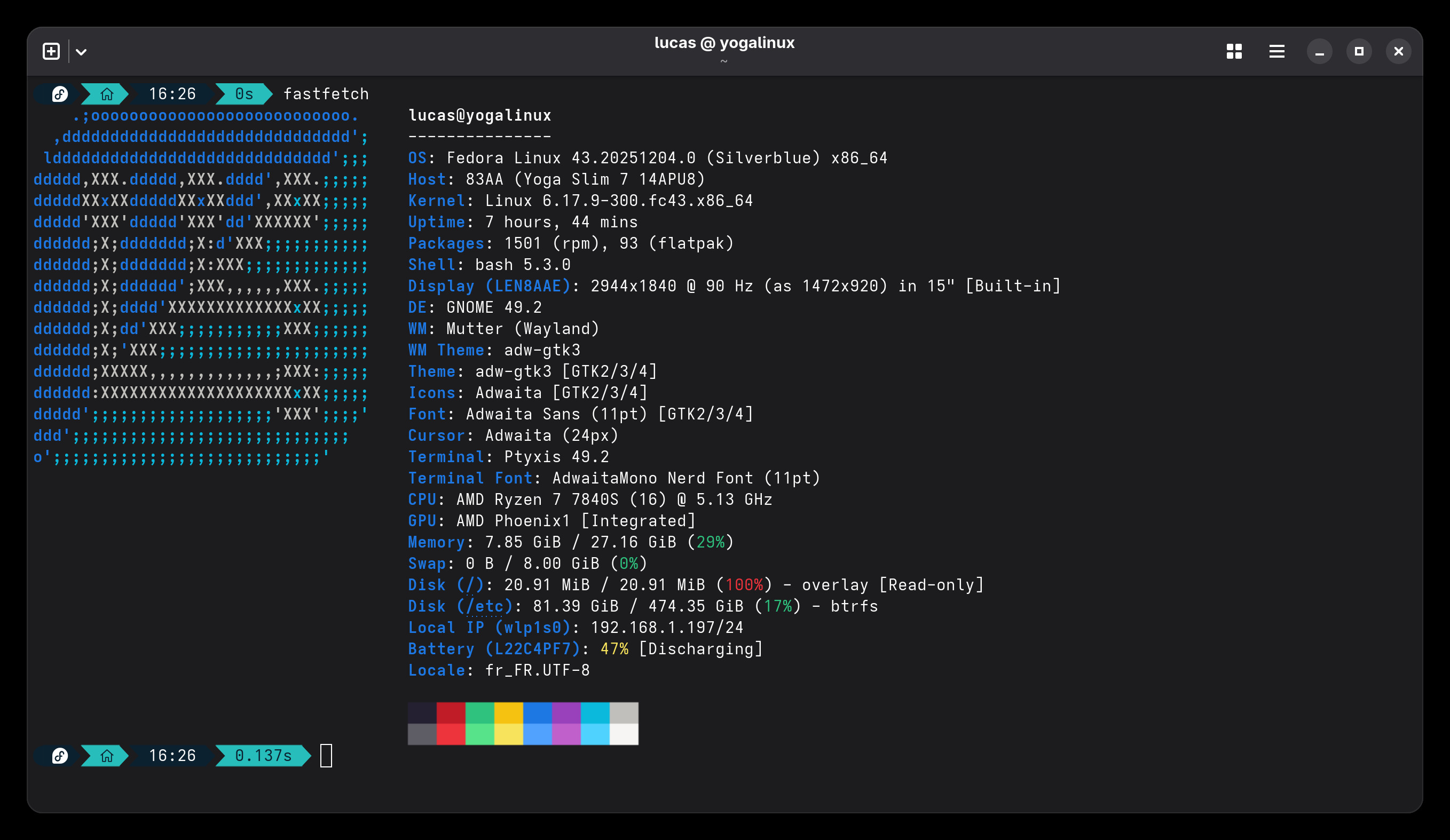 Yogalinux system information banner